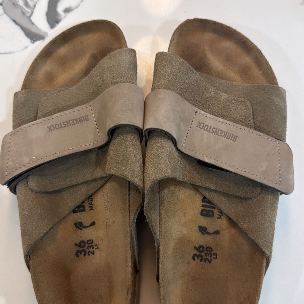 Birkenstock Taupe Suede Slip-On Sandals